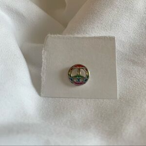 NWOT Silver and Rainbow Pride Peace Sign Stud (1)